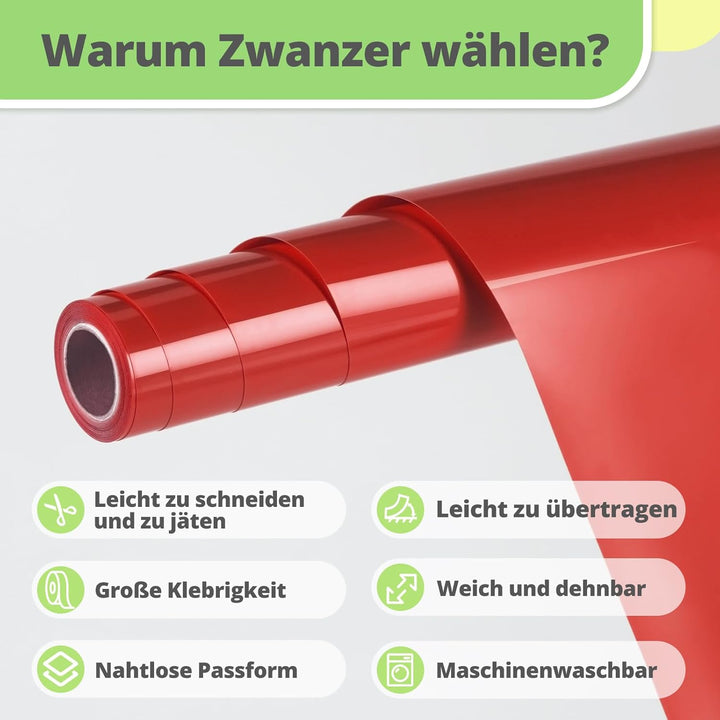 Zwanzer Plotterfolie Textil,30.5cm× 3.66m Flexfolie für Cricut und Silhouette Cameo,Verwendet in DIY