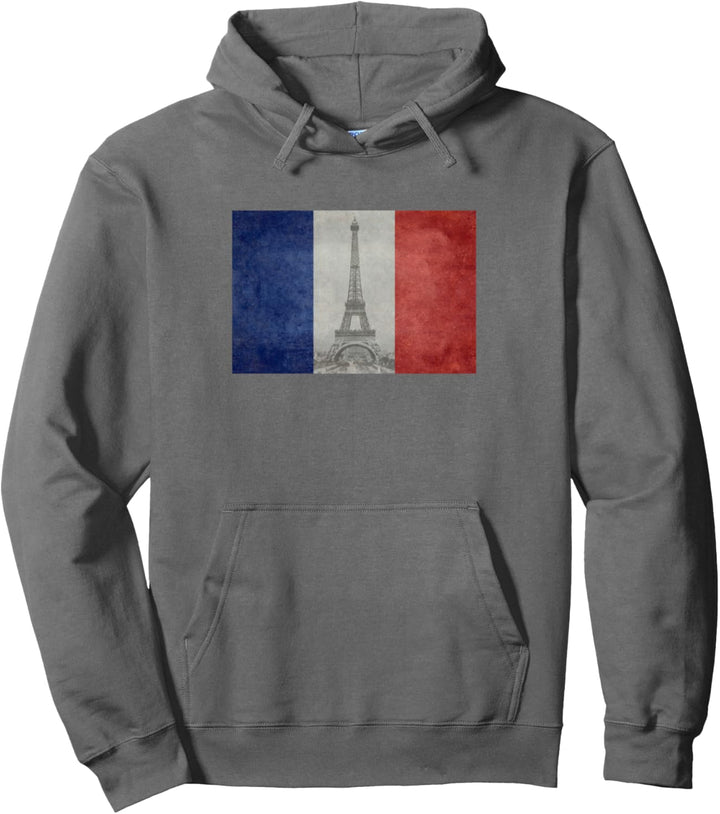 Französische Flagge, Vintage-Postkarten-Stil, mit Eiffelturm Pullover Hoodie
