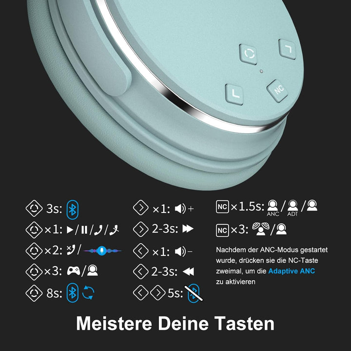 Srhythm NC25 Noise Cancelling Kopfhörer Bluetooth 5.3 Kabellos, 50H Wiedergabe Schnellladung, Verbin