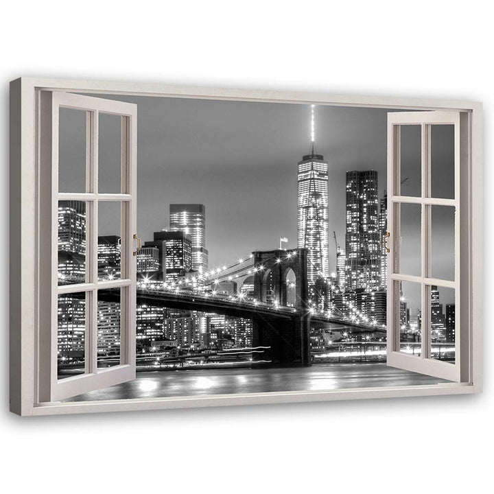 Feeby Wandbild 3D Illusion Druckbild Leinwandbild New York schwarz-weiss 90x60 cm Leinwandbild 90x60