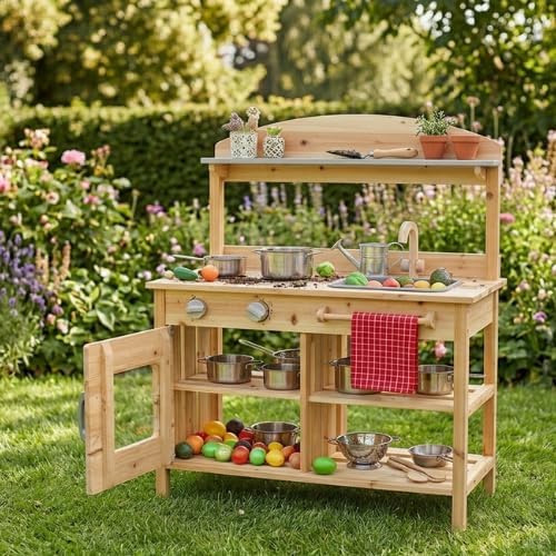 Bayer Chic 2000 Matschküche, unbehandelt, vollmassives Holz, Outdoor-Kinderküche, für Kinder ab 3 Ja