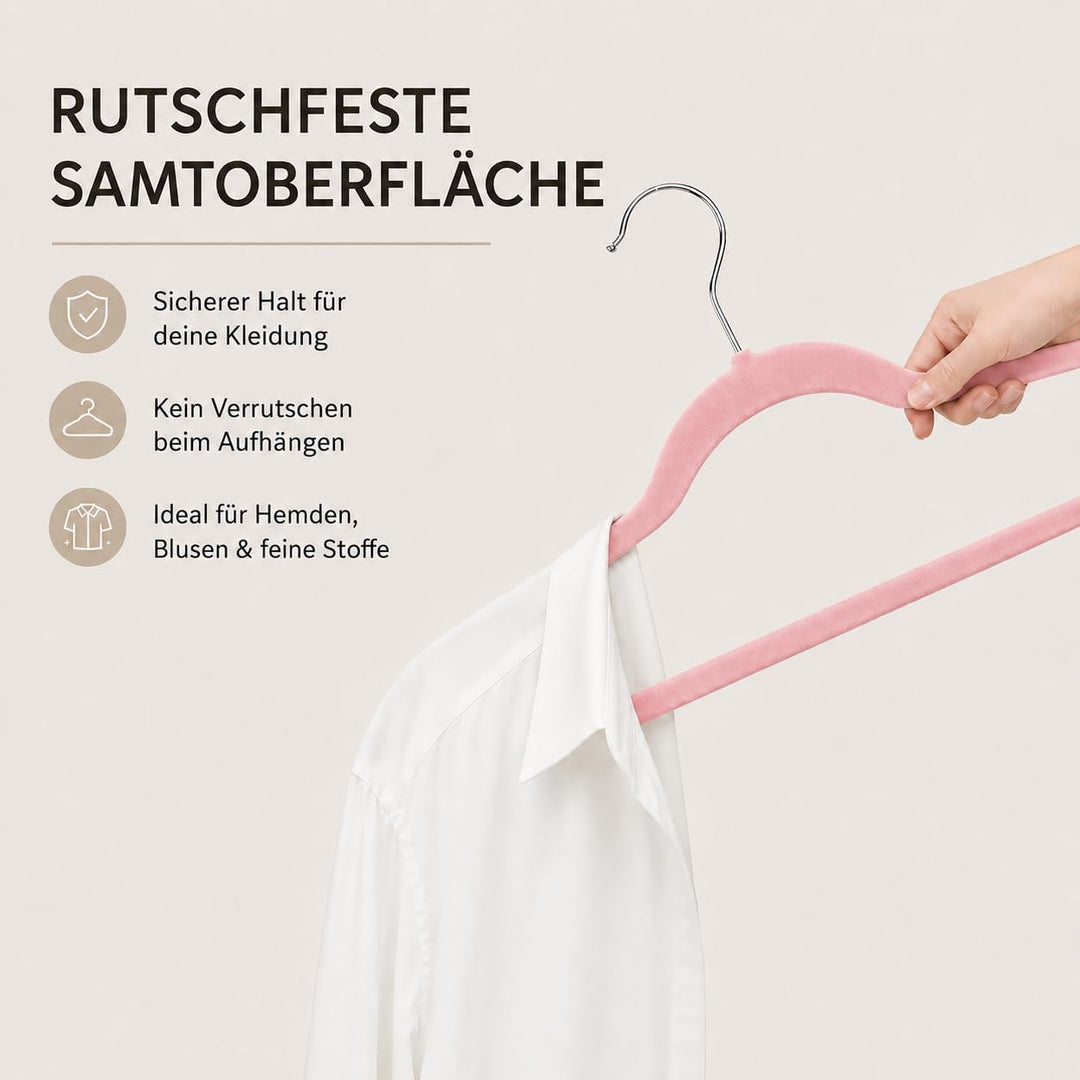 HOUSE DAY Kleiderbügel Samt 40 Stück Rosa | Kleiderbügel Platzsparend Filz Bügel, 360° Drehbarer Hak