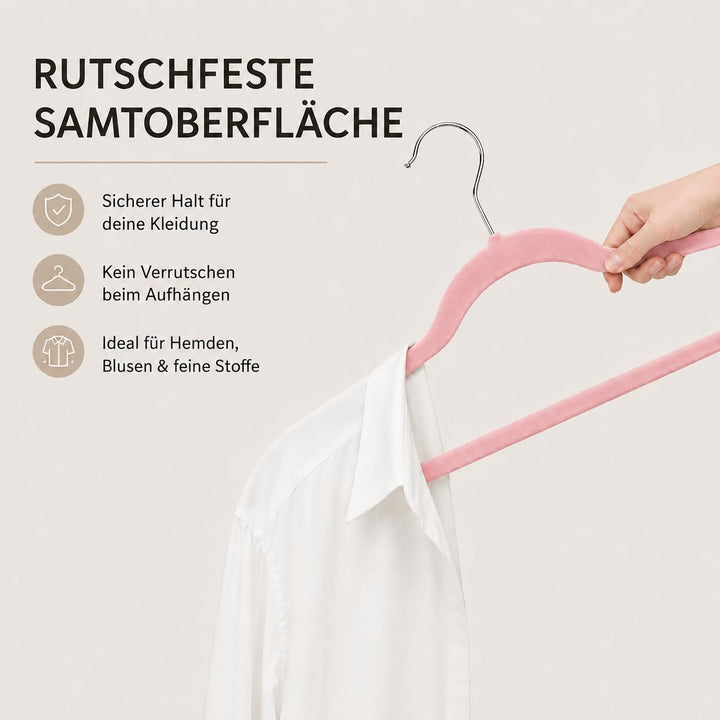 HOUSE DAY Kleiderbügel Samt 40 Stück Rosa | Kleiderbügel Platzsparend Filz Bügel, 360° Drehbarer Hak