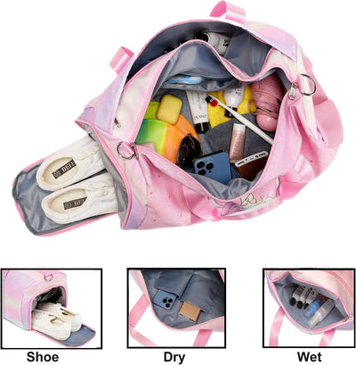 Schwimmtasche Kinder Reisetasche Kinder Sporttasche mit Schuhfach und Nassfach Trainingstasche Weeke