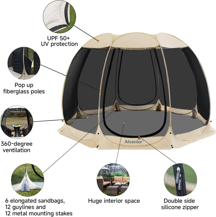 Alvantor Pavillon Screen House für 6, 10, 15 Personen, Pop-Up-Iglu-Zelt mit Moskitonetz an den Seite