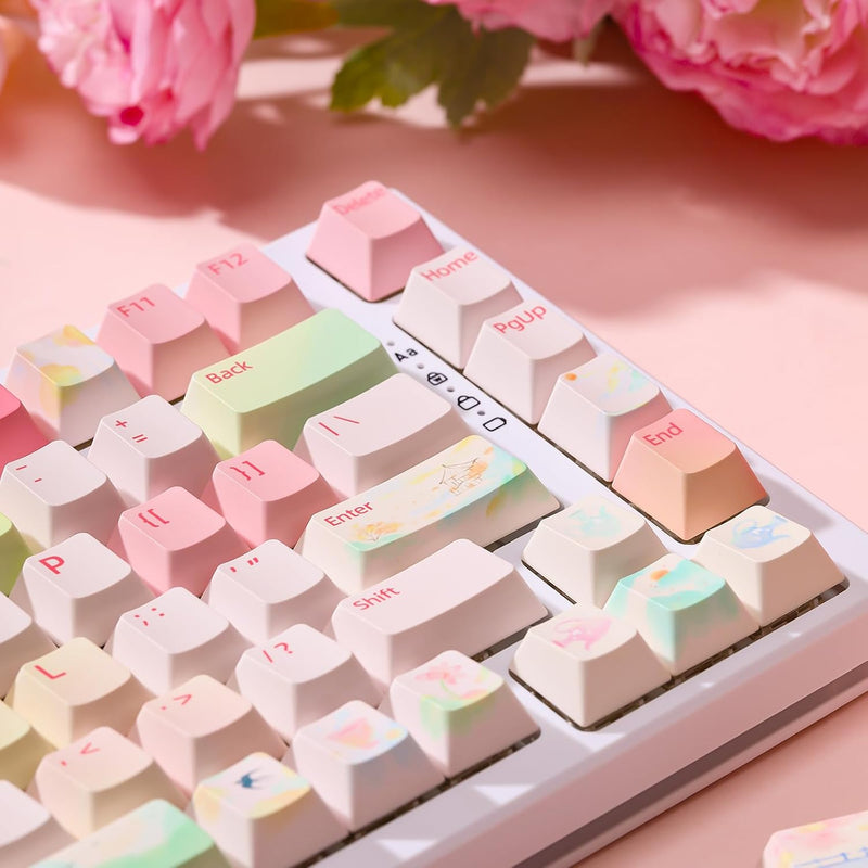 YUNZII Frühling Garten Keycaps, PBT Double Shot Custom Keycap Set, 142 Tasten Dye-Sublimation Custom