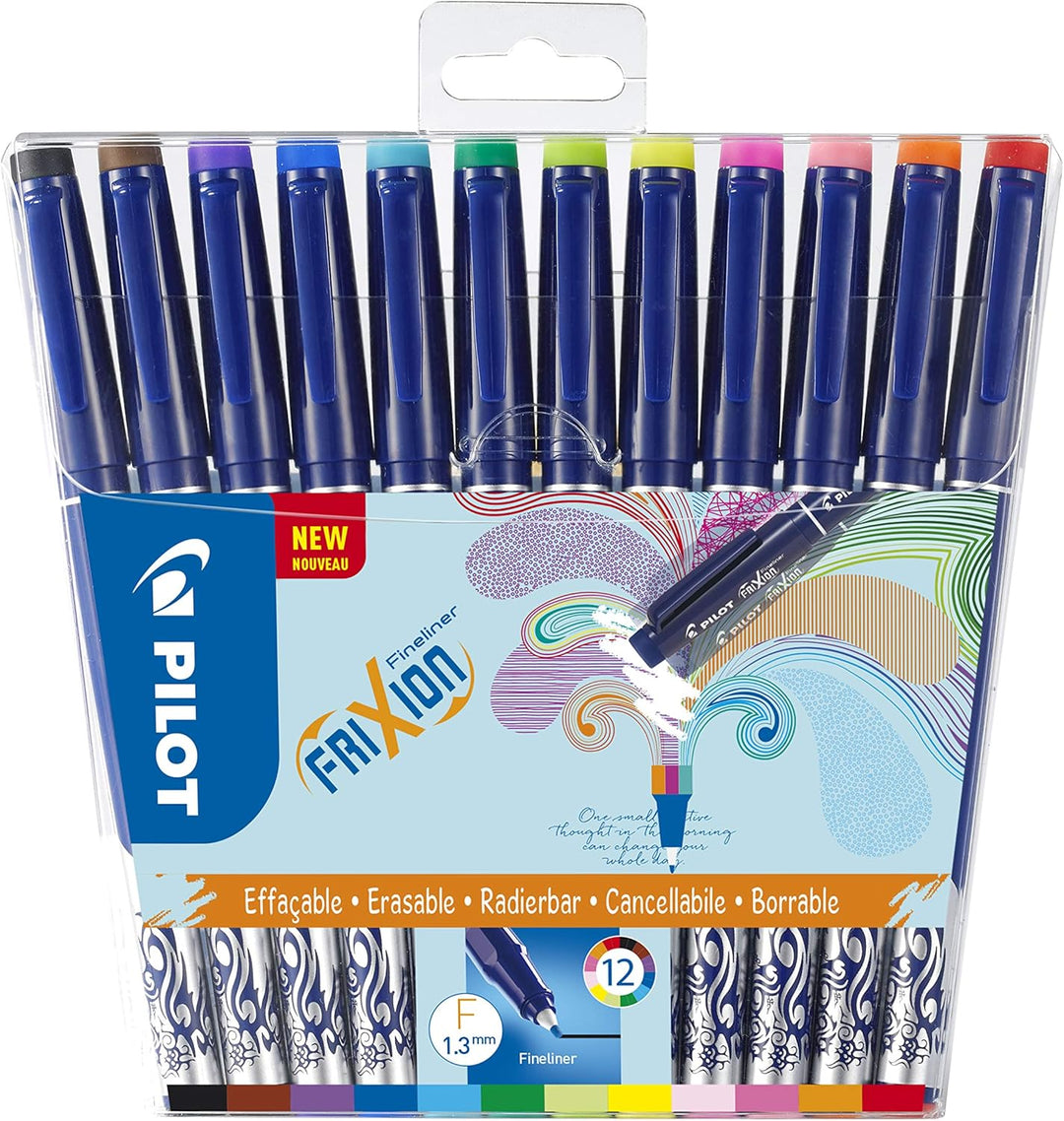 PILOT FriXion Fineliner, radierbar, 12er Set, Schwarz/Blau/Rot/Grün/Pink/Violett/Braun/Gelb/Orange/B