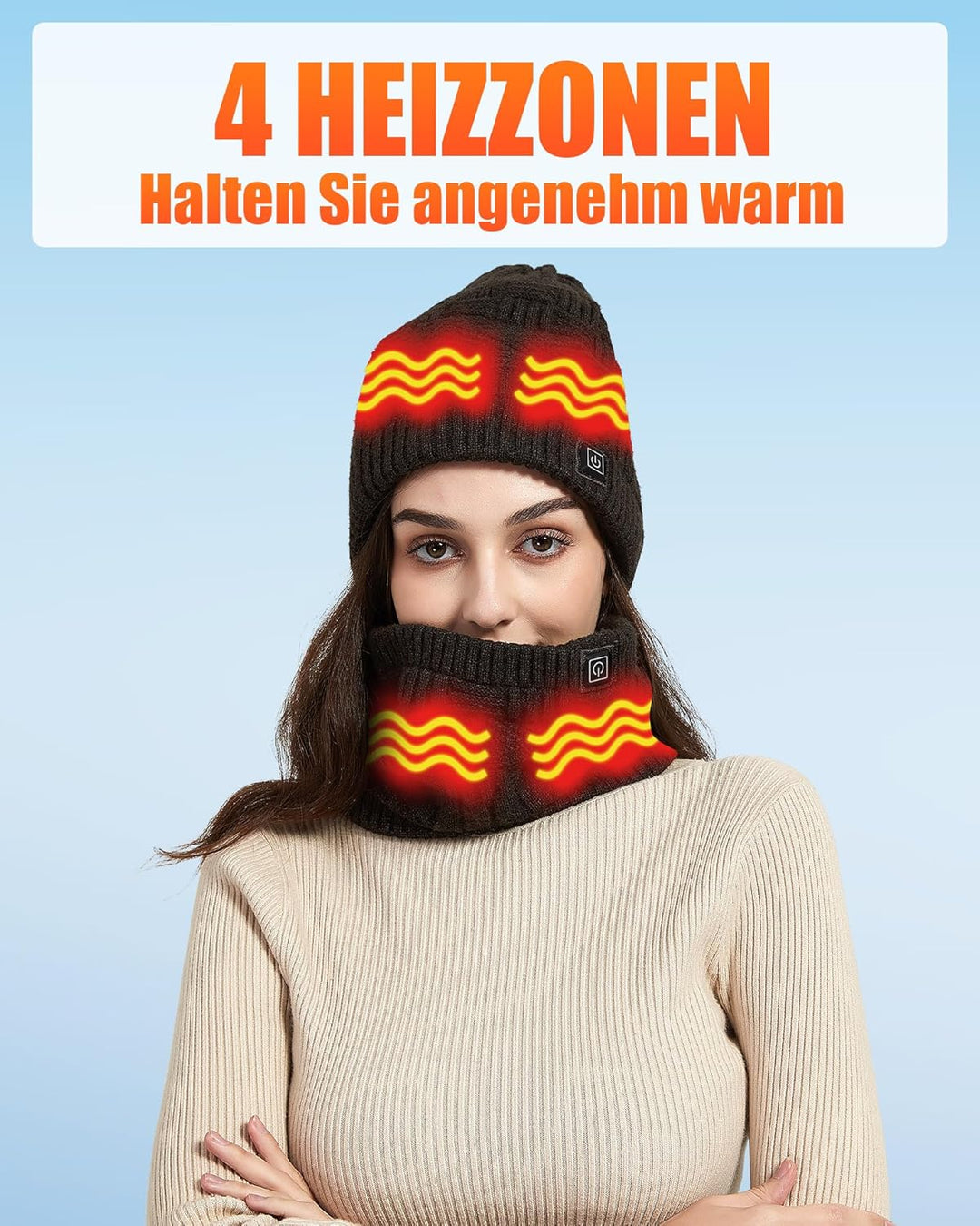 CYCYHEAT Beheizbare Mütze - Nackenwärmer Beheizbarer Schal & Beheizte Mütze für Männer und Frauen mi