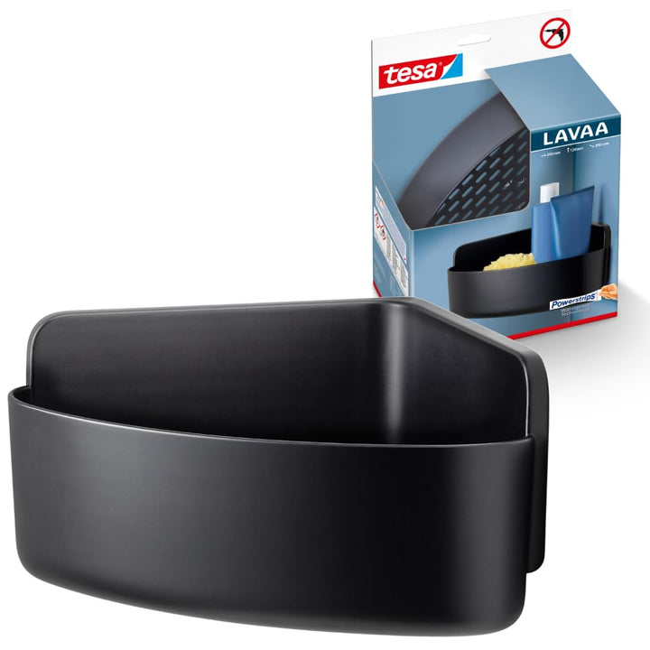 tesa Lavaa Eck-Duschkorb M, schwarz matt - Duschablage zur Wandmontage ohne Bohren, inkl Powerstrips