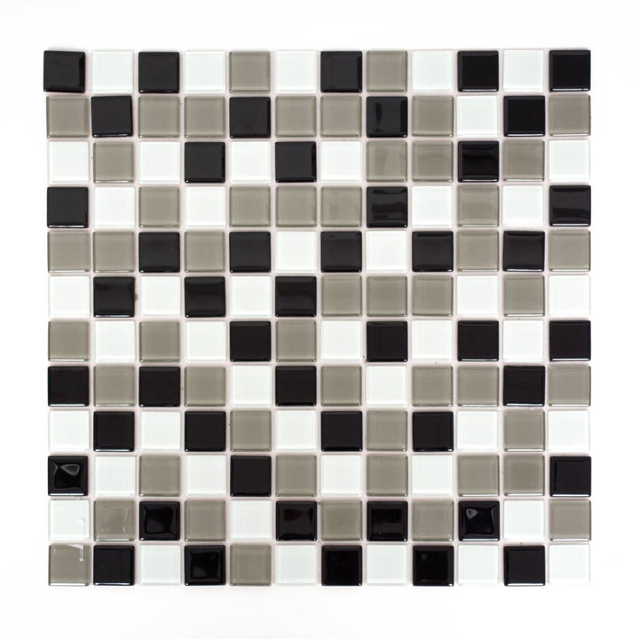 Mosaik Fliesen Mosaikfliesen Glasmosaik Kachel schwarz grau weiss glänzend Küchenfliese WC Fliesensp