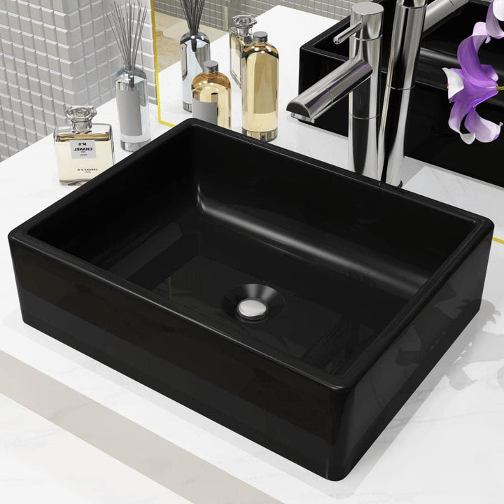 WIFESE Waschbecken Keramik Rechteckig Schwarz 41x30x12 cm Aufsatzwaschbecken Eckig Waschbecken Gäste