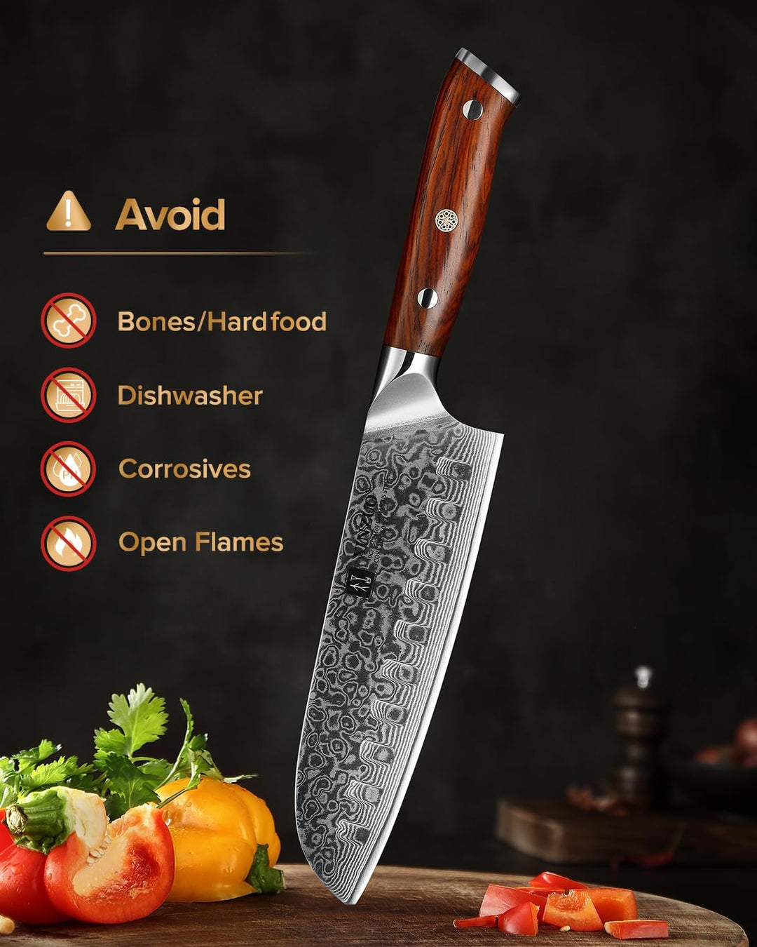 XINZUO 18cm Damaststahl Santokumesser, Damastmesser Chefmesser Profi geschmiedet Kochmesser, Scharfe