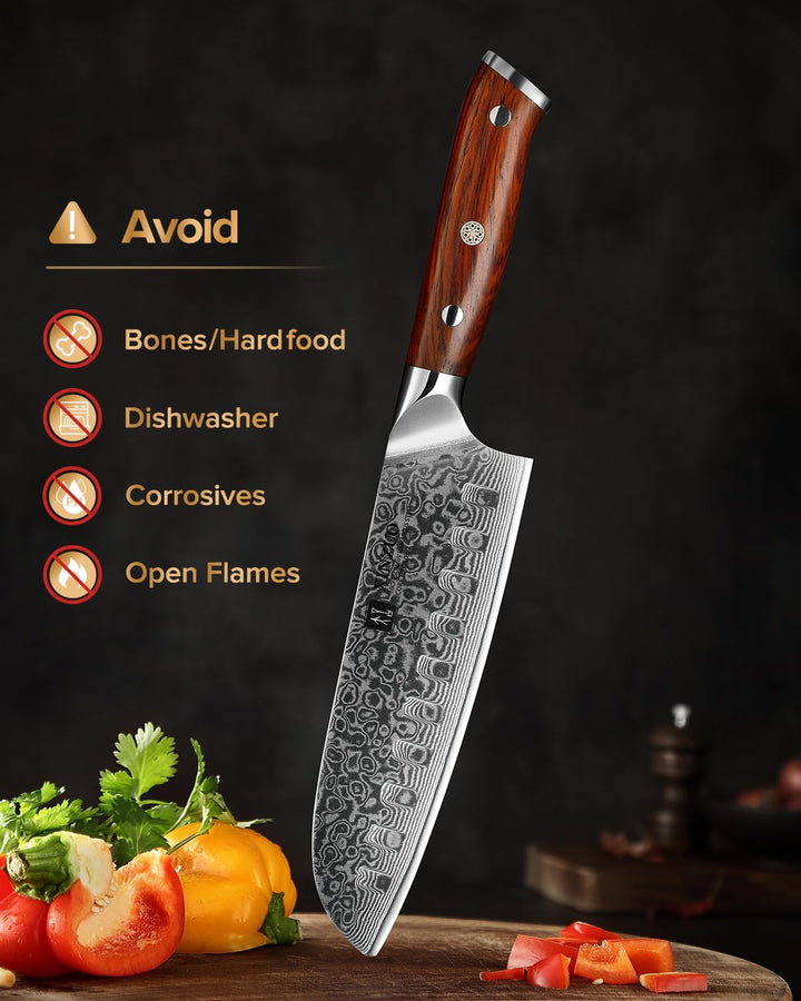 XINZUO 18cm Damaststahl Santokumesser, Damastmesser Chefmesser Profi geschmiedet Kochmesser, Scharfe