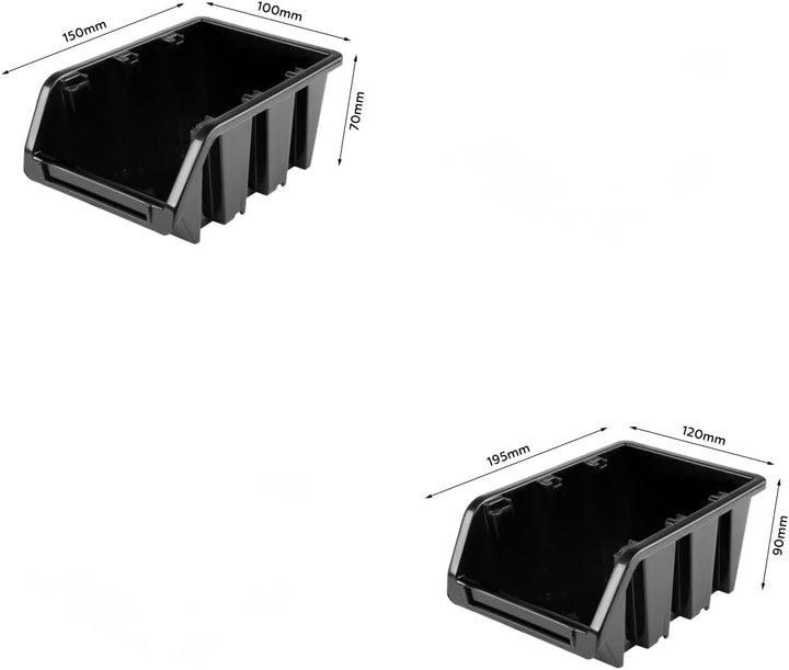 Lagersystem Werkstattregal | 115 x 78 cm | 71 stck. Box | Wandregal mit Stapelboxen - Wandplatten Ex