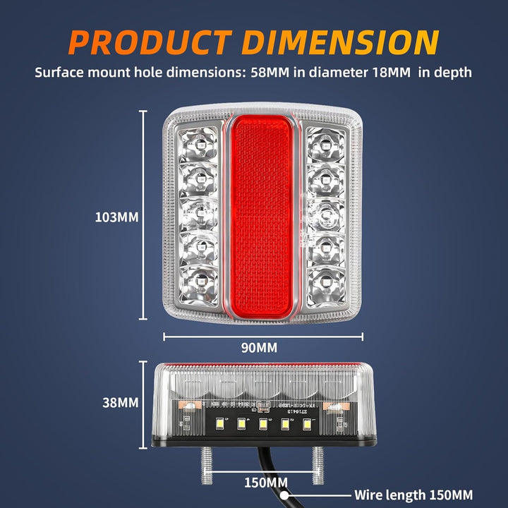 2 Pack 12v Anhängerleuchten mit E-mark, Wasserdichtes LED Rücklicht Kit mit Kennzeichenbeleuchtung,