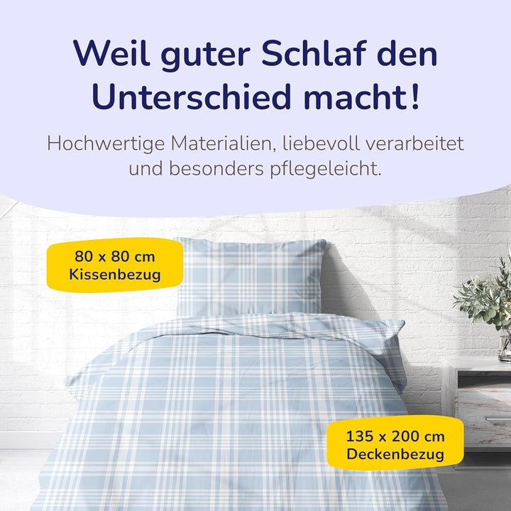 Träumschön Biber Bettwäsche Set 4tlg 135x200 cm + 80x80 cm – Flauschige Bettwäsche Hellblau – Weiche