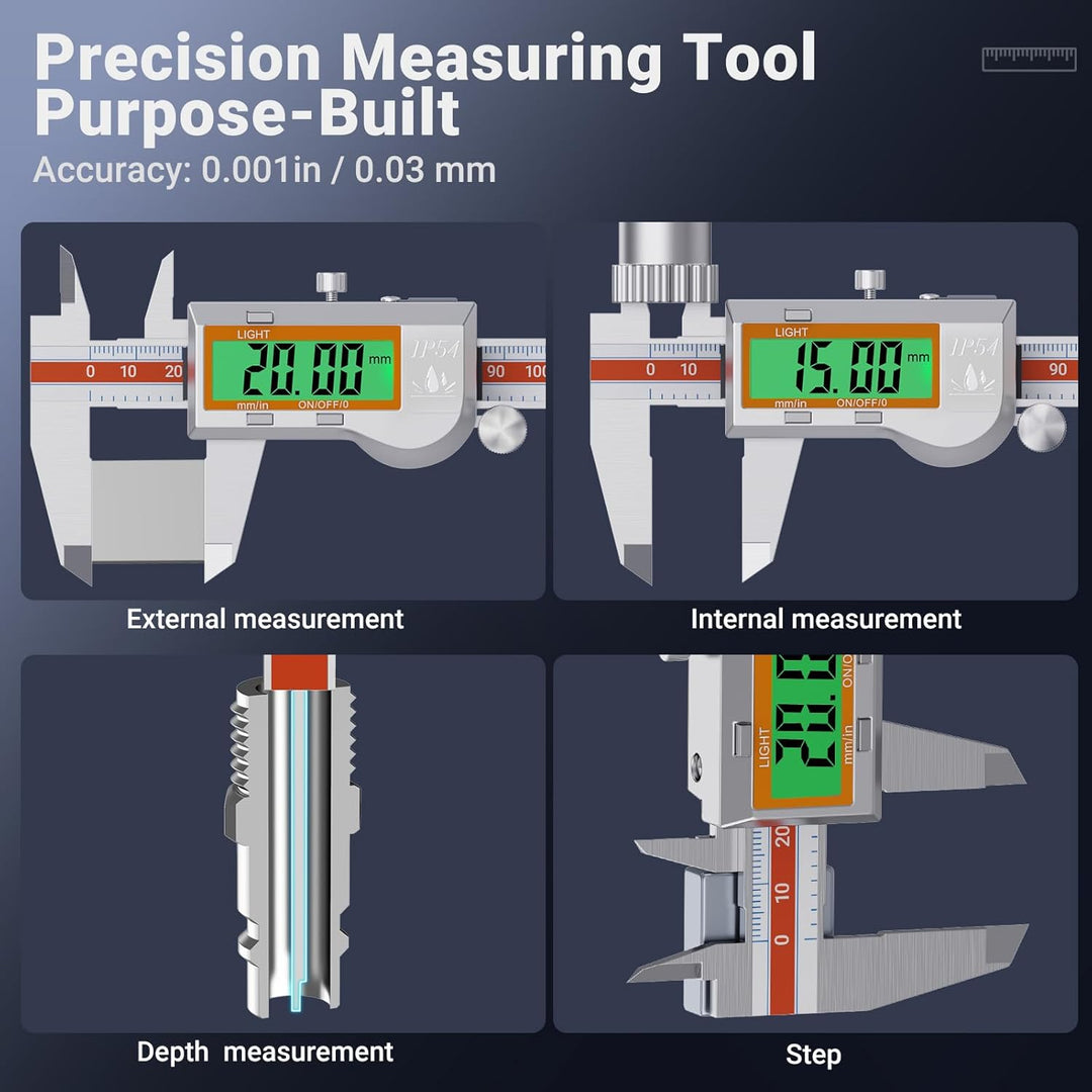 Preciva Digitaler Messschieber 150mm IP54 - Elektronische Schieblehre aus Edelstahl mit LCD Display,