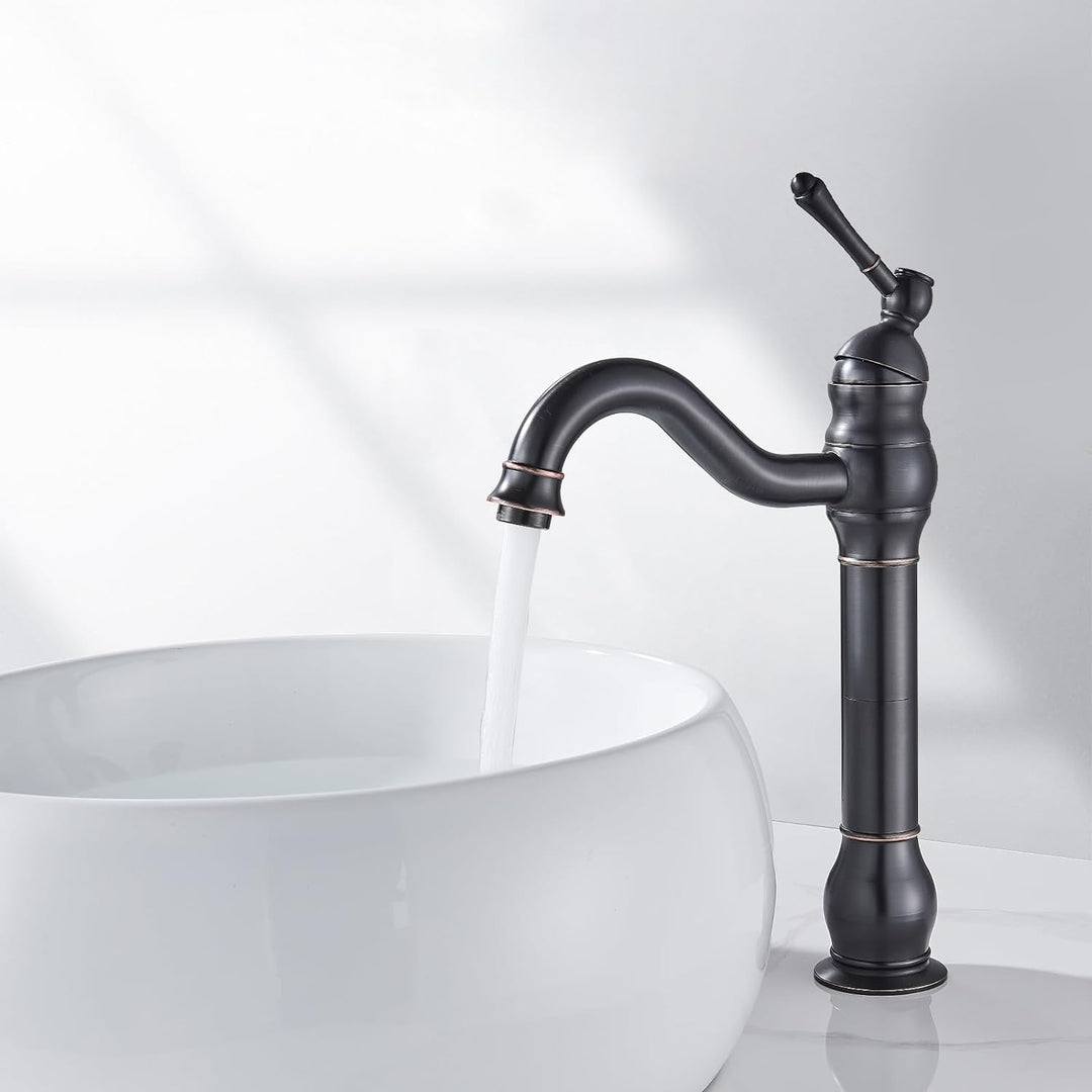 Rozin Wasserhahn Bad Schwarz Retro Hoch Waschtischarmatur 360°Schwenkbar Einhebel Waschbecken Armatu