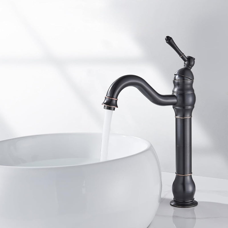 Rozin Wasserhahn Bad Schwarz Retro Hoch Waschtischarmatur 360°Schwenkbar Einhebel Waschbecken Armatu