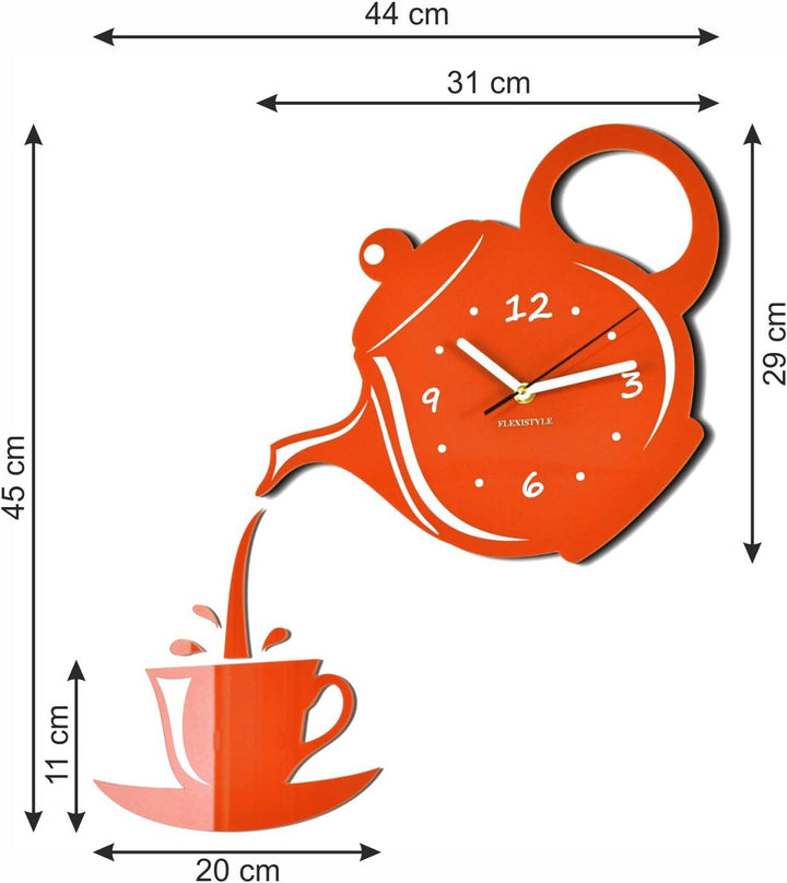 FLEXISTYLE Moderne Wanduhr für die Küche Tasse Und Kanne, 45 cm x 45 cm, 3D, leise, Design, Made in