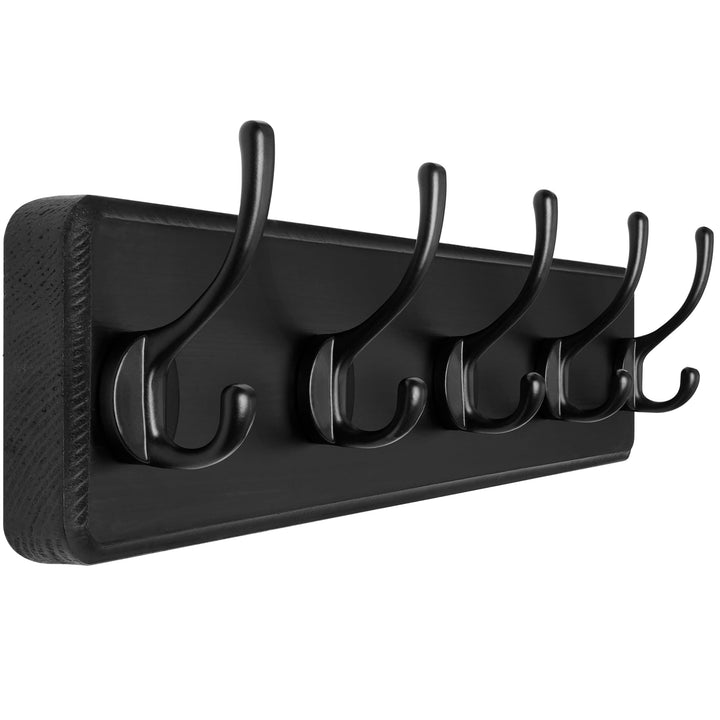 SKOLOO Garderobenleiste Holz Schwarz, 44 cm langer, hölzerner Kleiderhaken Wand, Rustikaler Stil, St