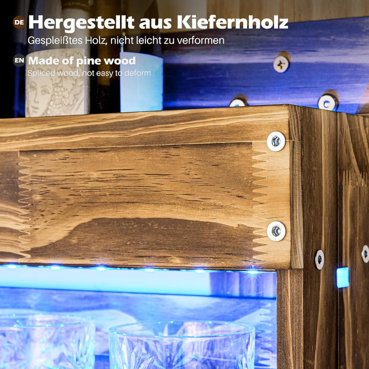 Yorbay Weinregal Mit LED-Licht Palette beflammt Holz, Wandbar mit 4 Getränkespender Wand Flaschenhal