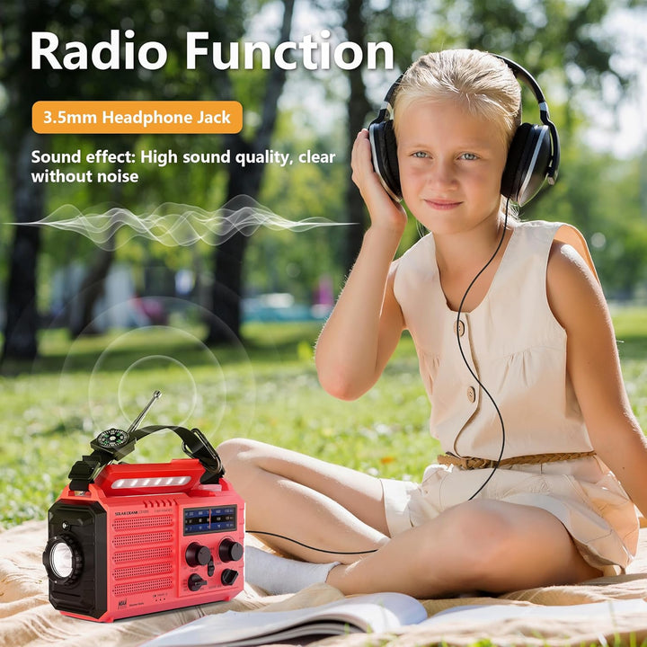 Mesqool Notfallradio Solar Kurbel Tragbares Radio, Wasserdicht LED Dynamo Lampe Powerbank AM/FM/SW-R