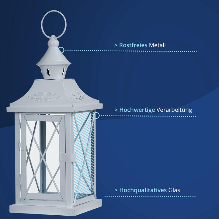 KHG Laterne 30 cm aus Metall/Glas in weiss, matt, Kerzenständer, Kerzenhalter, Outdoor und Indoor, D