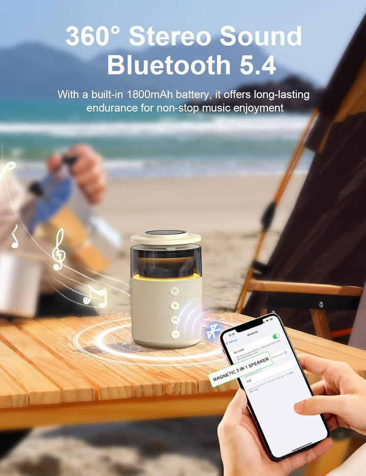 3-in-1 Bluetooth-Lautsprecher mit Nachtlicht und kabellosem Ladegerät, dimmbare Nachttischlampe mit