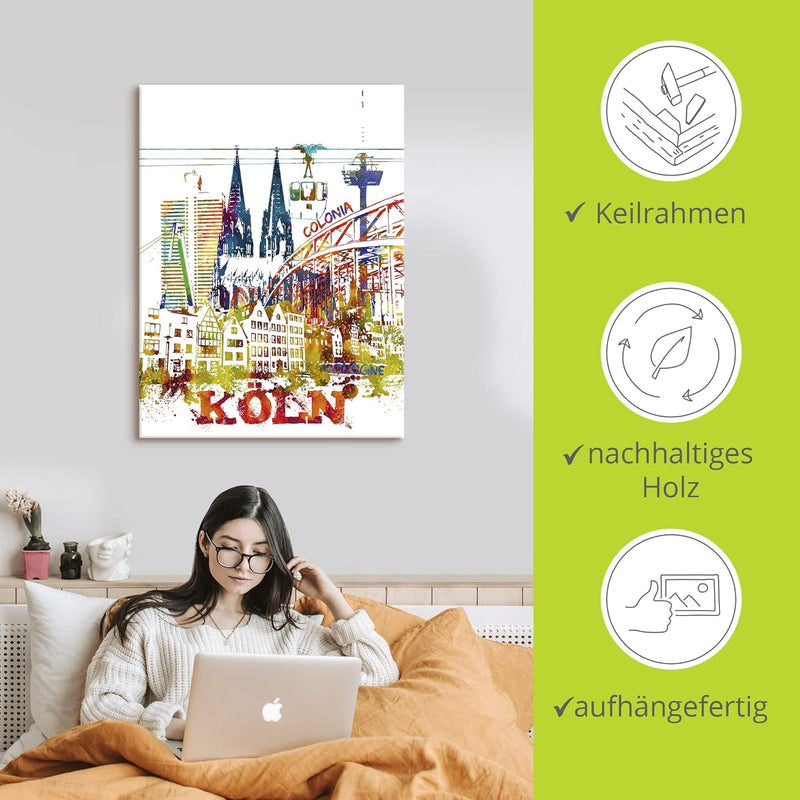 ARTland Leinwandbilder Wandbild Bild auf Leinwand 30x40 cm Gemälde Pop Art Köln Stadt Kölner Dom Bun