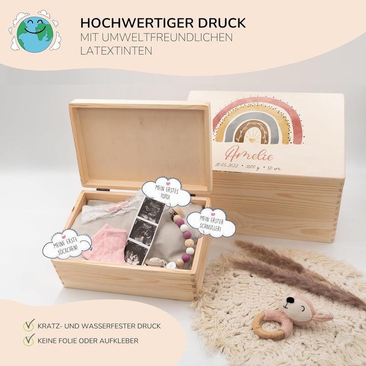 KIDSMOOD - Erinnerungsbox Baby, personalisierte Holzkiste mit Deckel, Ideal zur Aufbewahrung von Eri
