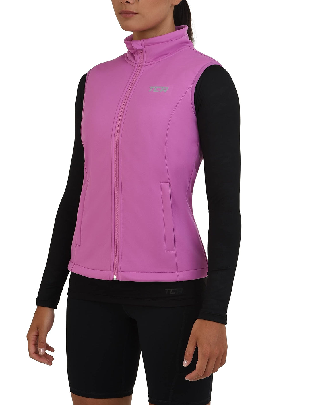 TCA Damen Flyweight winddichte Lauf- und Fahrradweste mit Reissverschlusstaschen XS Rosa, XS Rosa