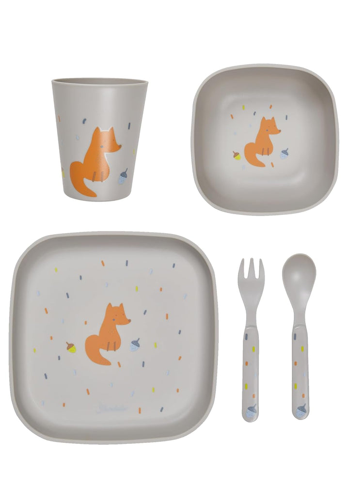 Sterntaler Geschirrset Fuchs Filou - 5-teilig - modische, eckige Form mit Druckmotiv - Teller, Schal
