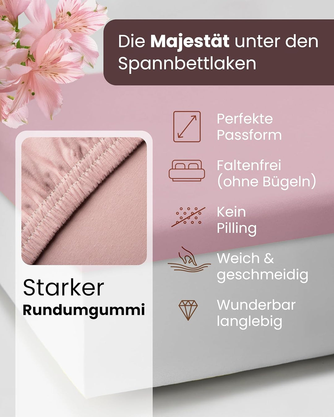 Bella Donna Boxspring Topper Spannbetttuch La Piccola wollweiss, 180x200 cm