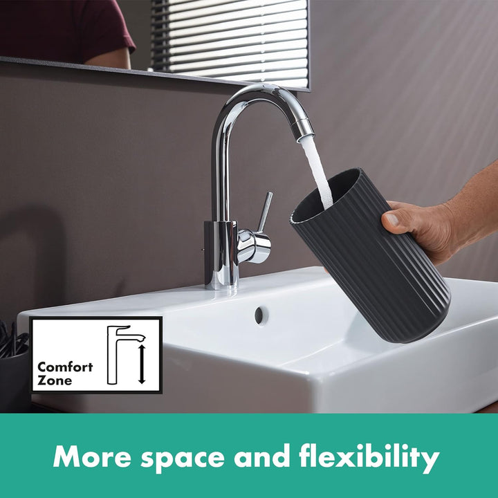 hansgrohe Talis S - Waschtischarmatur mit Zugstangen-Ablauf, 360° schwenkbar, Wasserhahn Bad mit Aus