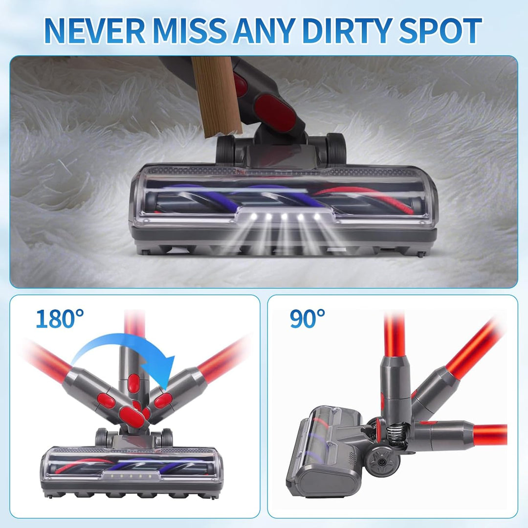 Bürste kompatibel für Dyson V7, V8, V10, V11, V15, Bürste mit 4-LED-Leuchten, Bürste mit 2 Ersatzrol