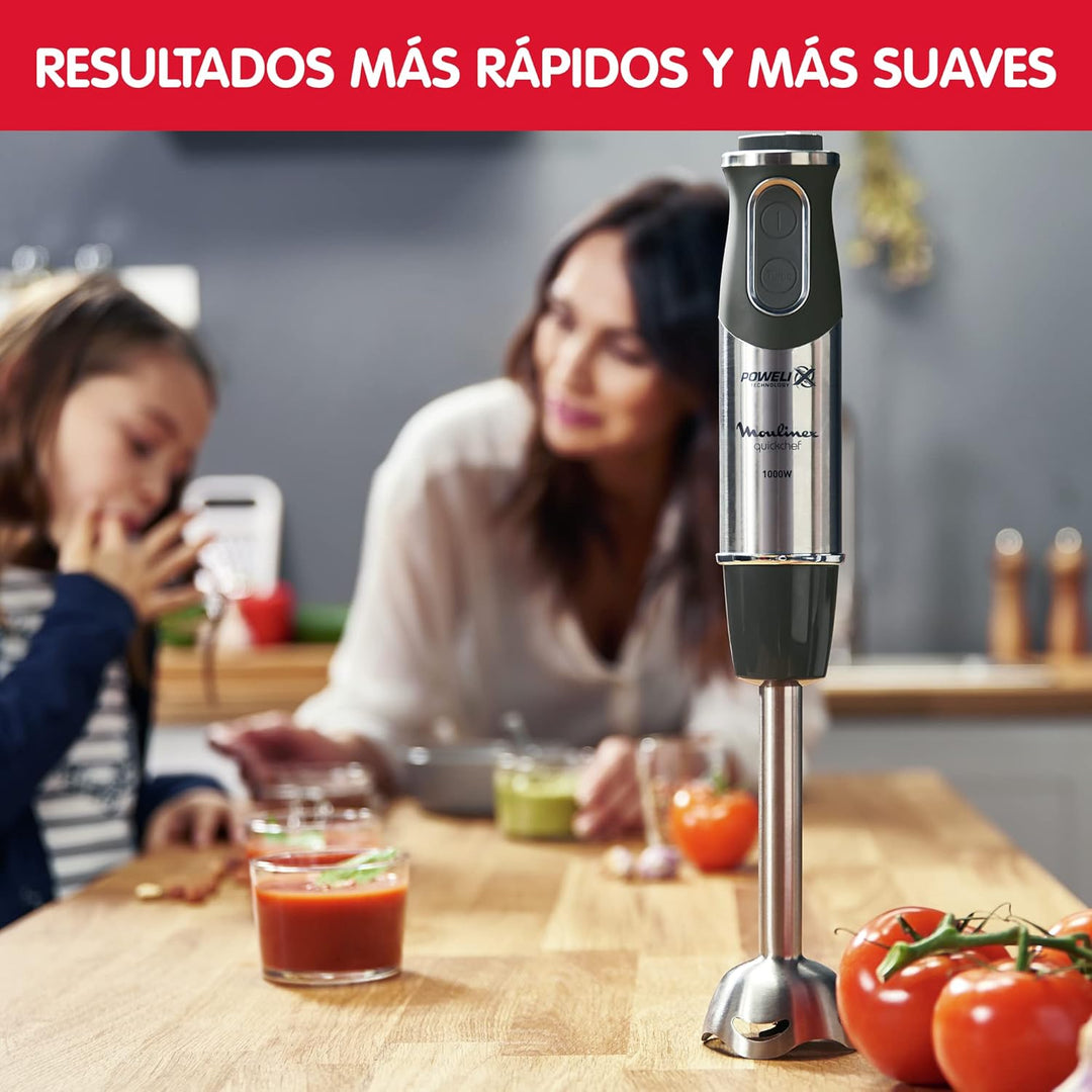 Moulinex DD6558 DD655810 Quickchef 3-in-1 Tauchmixer, Powelix-Technologie, 3 Zubehörteile, Edelstahl