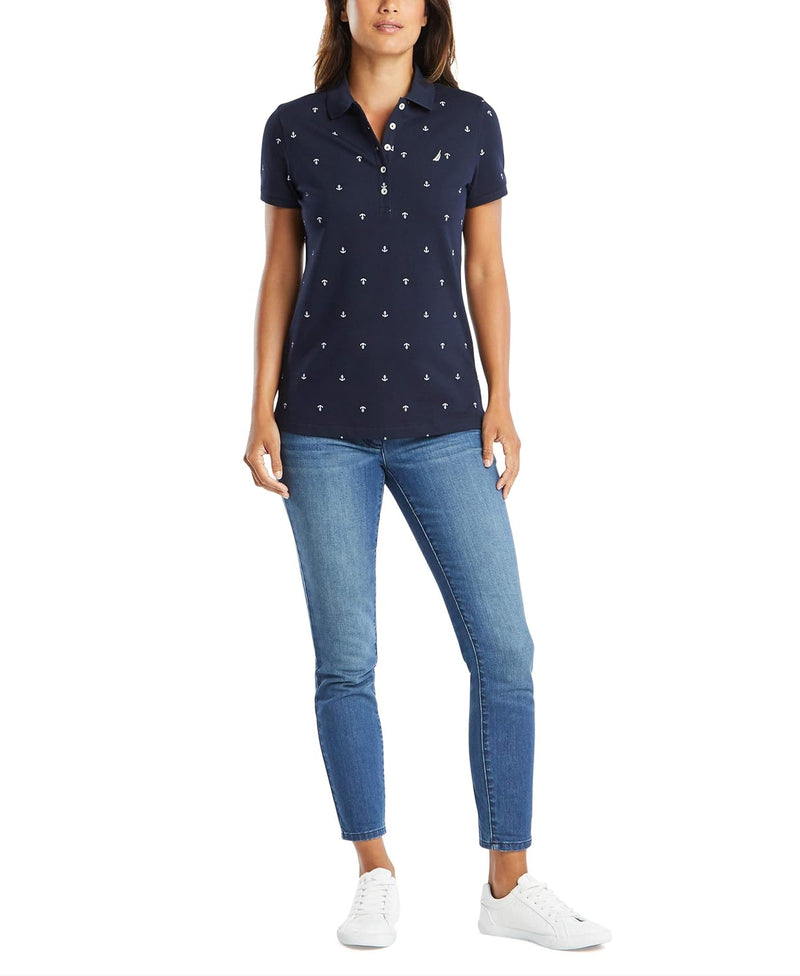Nautica Damen Anchor Short Sleeve Breathable Stretch Cotton Polo Shirt Poloshirt S Navy, S Navy