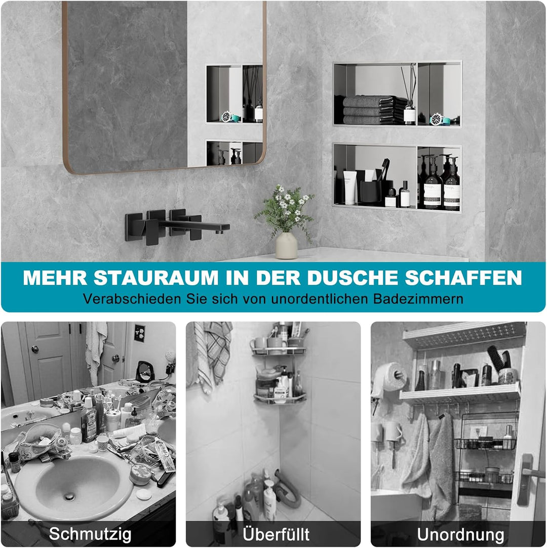 Wandnische Dusche 25x60cm(25x40,25x20cm), Integrierte Fliesenlose Duschablage Einbau Unterputz, Dopp