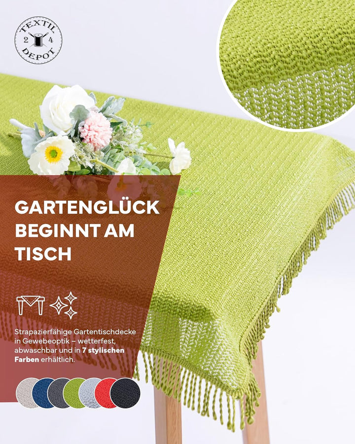 texpot Gartentischdecke mit Fransen - wetterfest - geschäumt - rutschfest (160 x 220 cm oval, Grün)