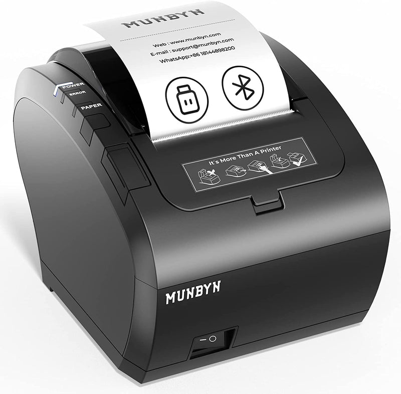 MUNBYN Bluetooth 5.0 Thermodrucker Bondrukcer P047 mit Einzel-USB-Anschluss, 80mm POS-Drucker, Therm