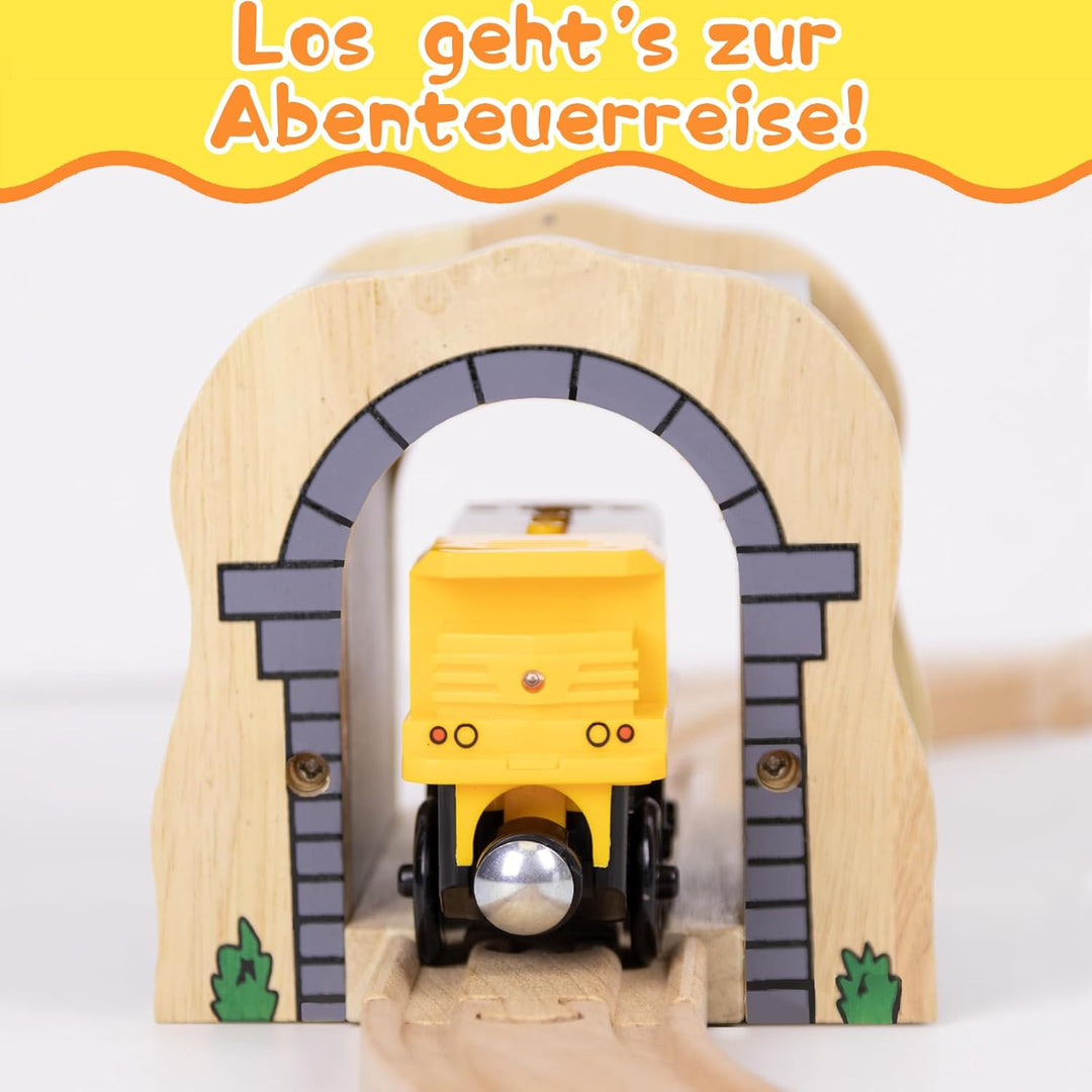 Holzeisenbahn Grauer Tunnel Set mit 2 Kurzen Geraden, Holzeisenbahn Zubehör kompatibel mit führenden