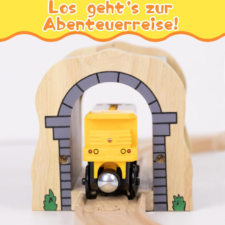 Holzeisenbahn Grauer Tunnel Set mit 2 Kurzen Geraden, Holzeisenbahn Zubehör kompatibel mit führenden