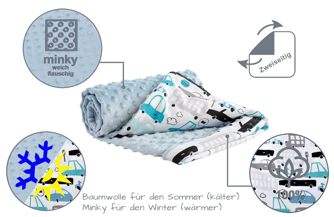 Medi Partners Krabbeldecke 100% Baumwolle 75x100cm doppelseitig multifunktional Minky Kuscheldecke f