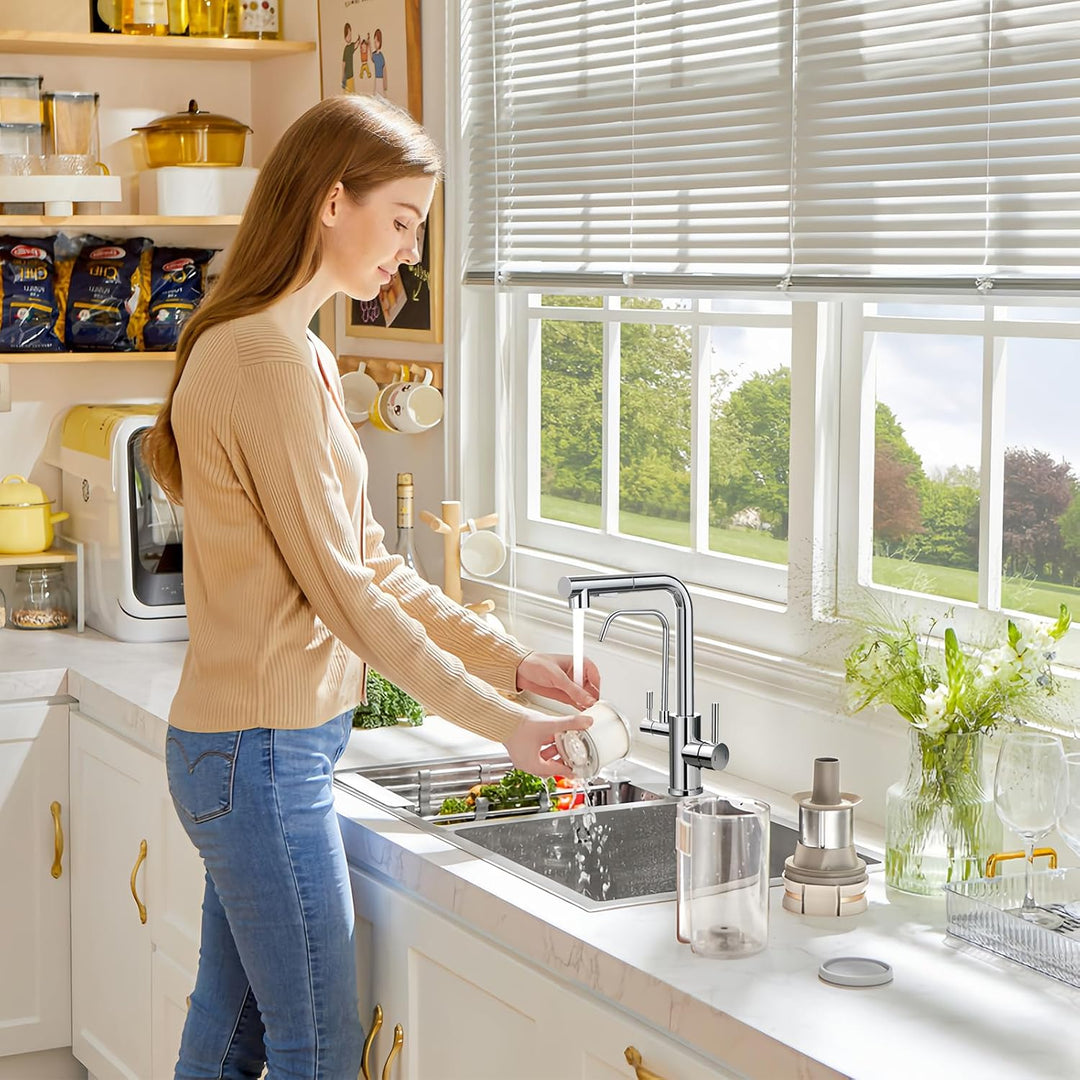 ROVOGO Chrom Wasserhahn Küche 3 Wege mit 2 Strahlarten Brause Ausziehbar, Hochdruck Küchenarmatur mi