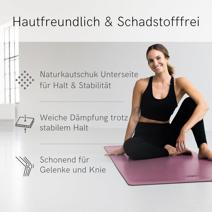 LOTUSCRAFTS® Yogamatte rutschfest, aus Naturkautschuk, universell einsetzbar als Yoga Matte, Sportma