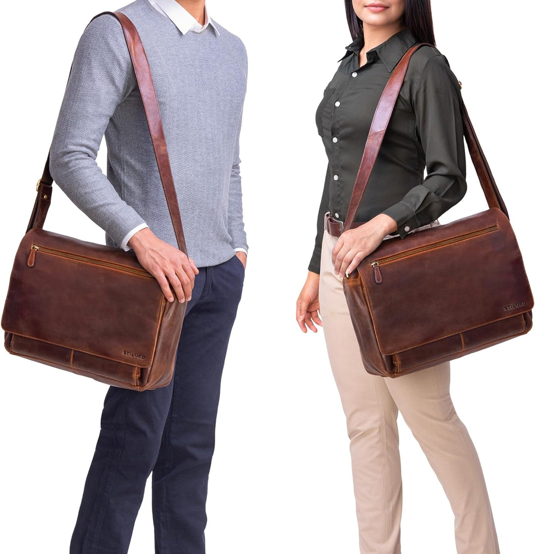 STILORD 'Jan' 15,6 Zoll Laptoptasche Leder Herren Damen Umhängetasche Unitasche Aktentasche Freizeit