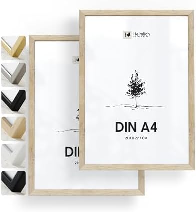 Heimlich® 2x Bilderrahmen DIN A4 21x30 cm Eiche Holz Rahmen 2-Pack | Dokumentenrahmen 21x29,7 cm Kle