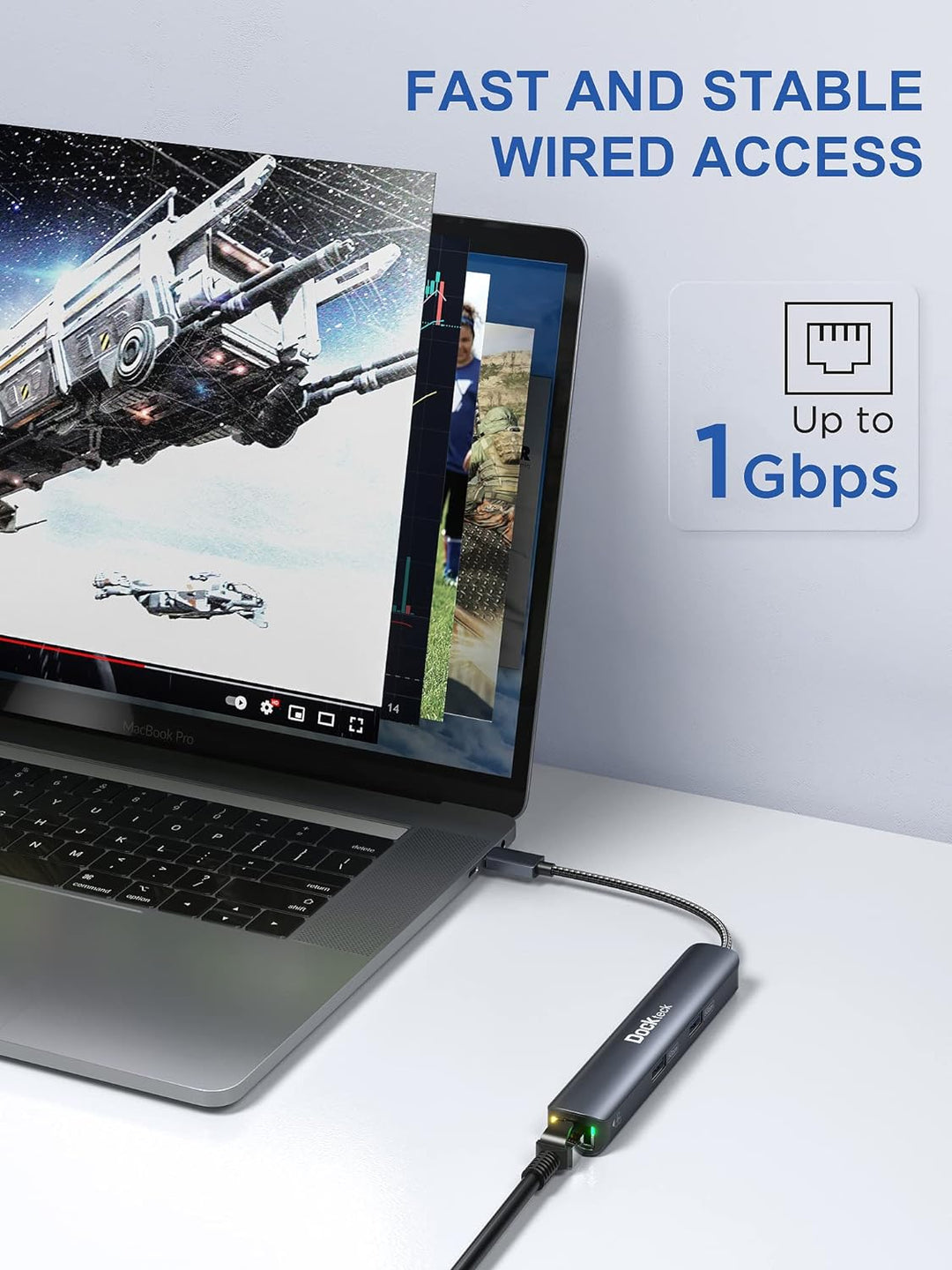 USB C Hub HDMI 4K 60Hz, 6 in 1 Dockteck, Dock Ethernet, MacBook Pro Adapter iPad mit LAN RJ45, 2 USB