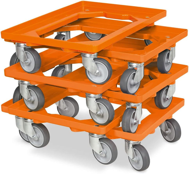 6x Logistikroller/Transportroller für Kisten 600x400 mm, Tragkraft 250 kg, orange
